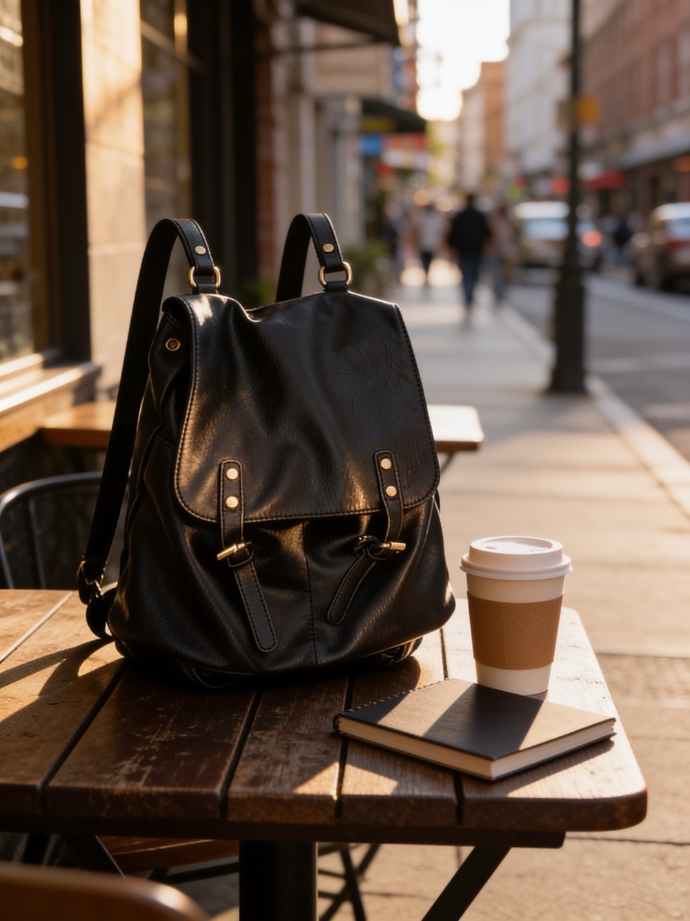 Classic Black Leather Backpack